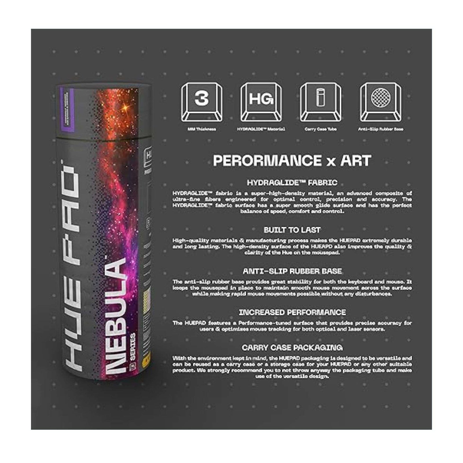 HuePad Nebula Series – Premium HYDRAGLIDE™ Fabric Gaming Mousepad, XL Desk with Carry Case (90x40cm, Winds of Neptune, Cold) 4