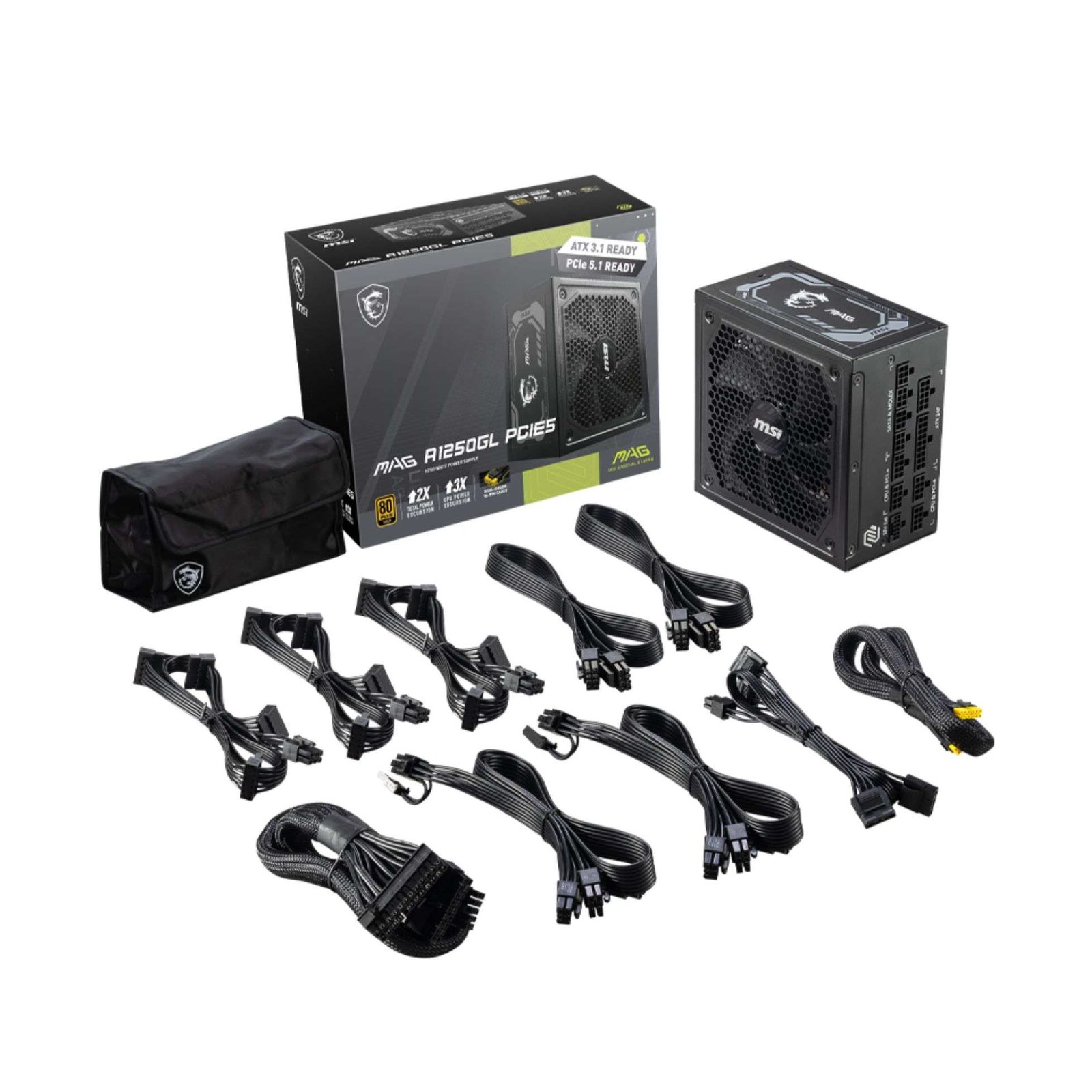 MSI MAG A1250GL PCIe 5.0 1250W 80 PLUS Gold Fully Modular Power Supply Unit (PSU) 5