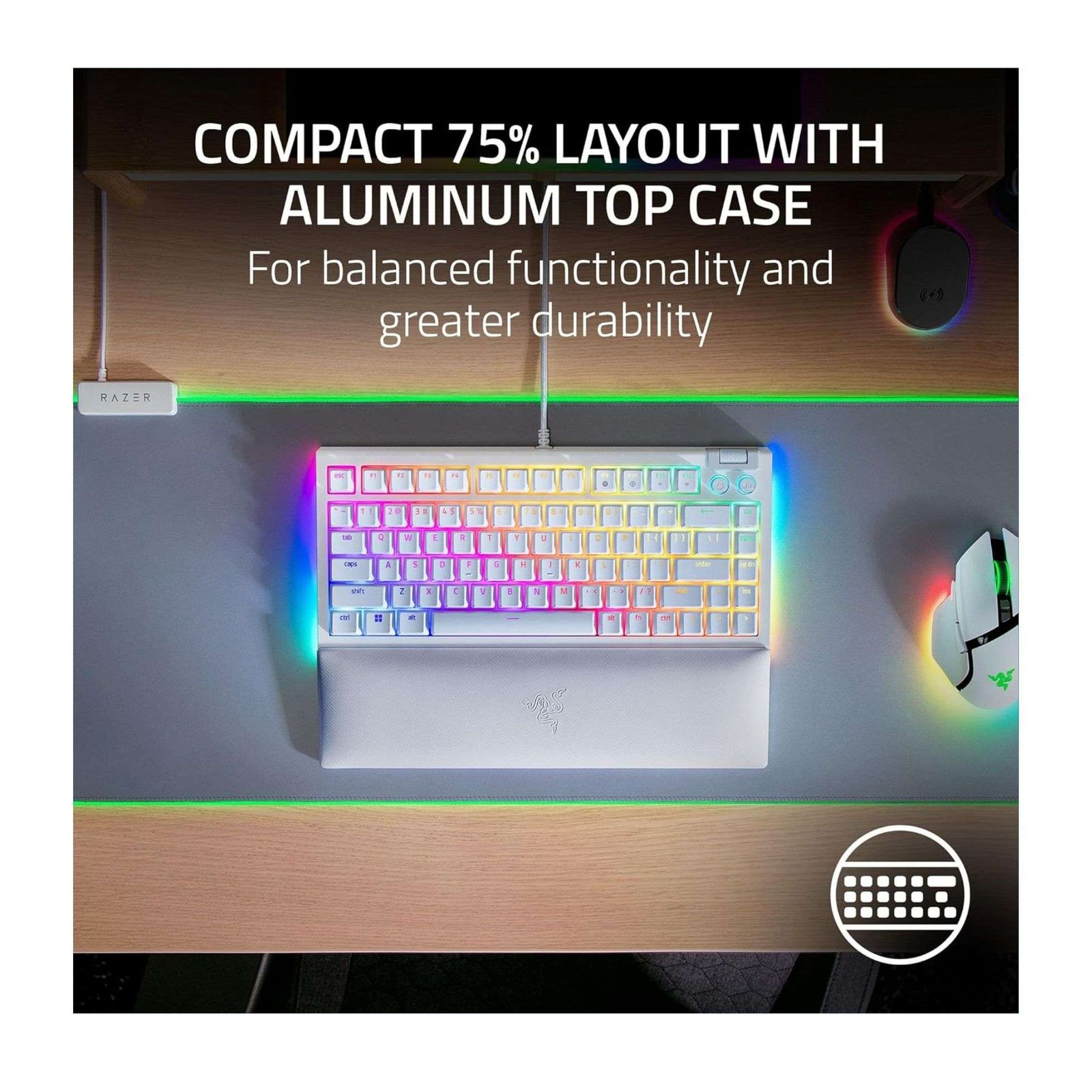 Razer BlackWidow V4 75% White Edition Mechanical Keyboard – Hot-Swappable Switches 3