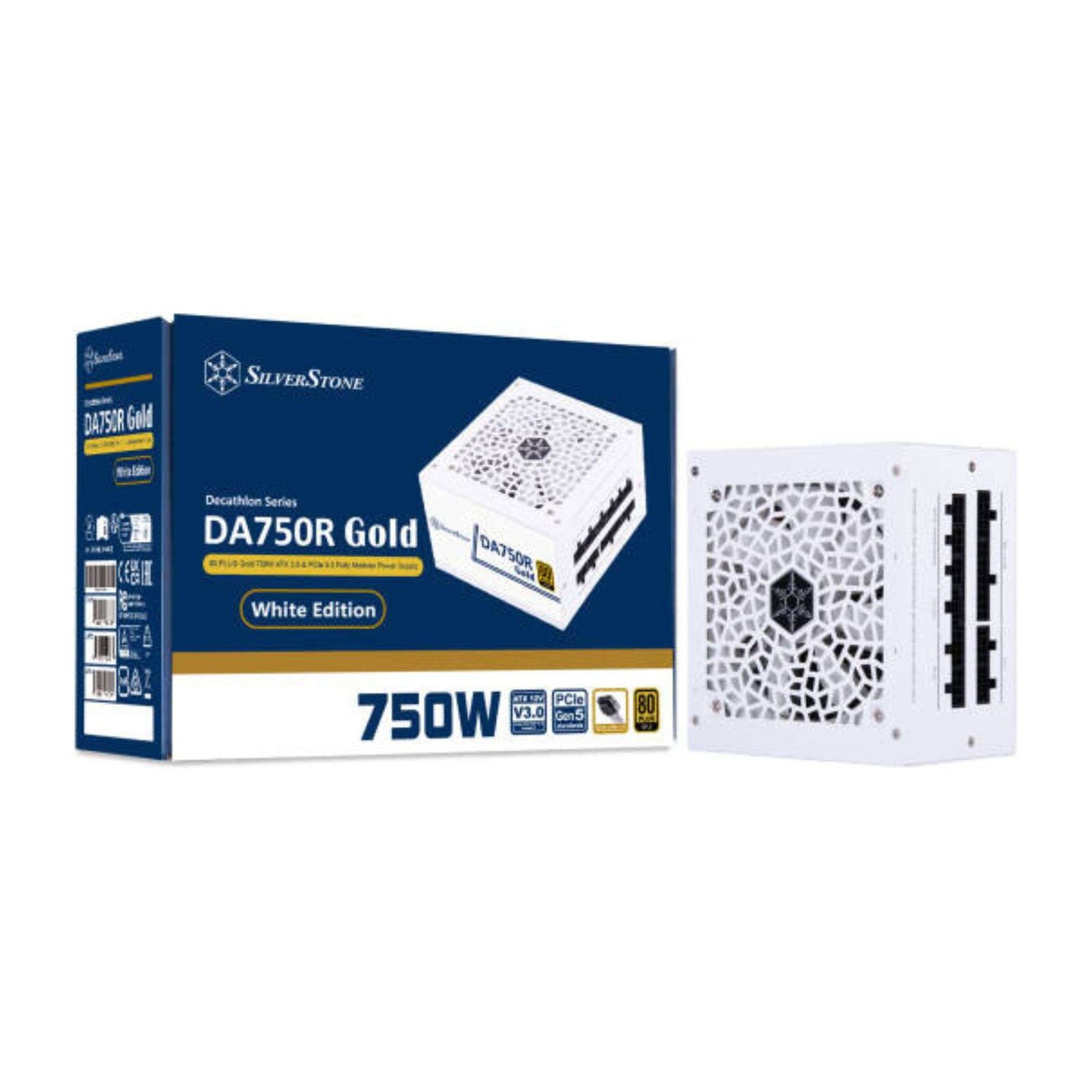 SilverStone DA750R Gold Fully Modular Power Supply, 750W, 80 PLUS Gold, ATX 3.0 & PCIe 5.0, White 1