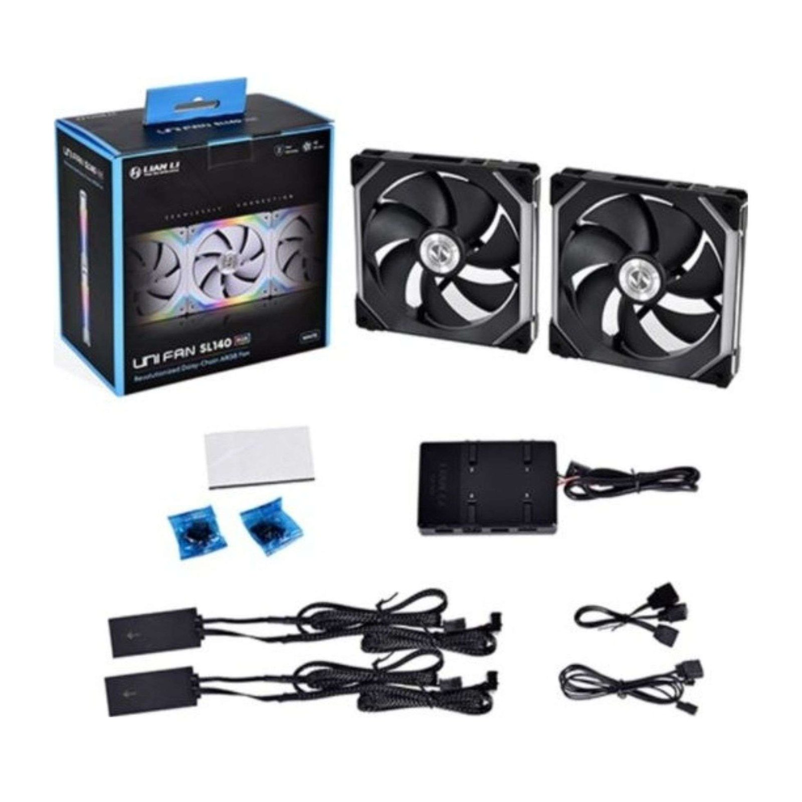 Lian Li UNI FAN SL140 Digital Addressable RGB 140mm Fan with Controller, Twin Pack - Black 3