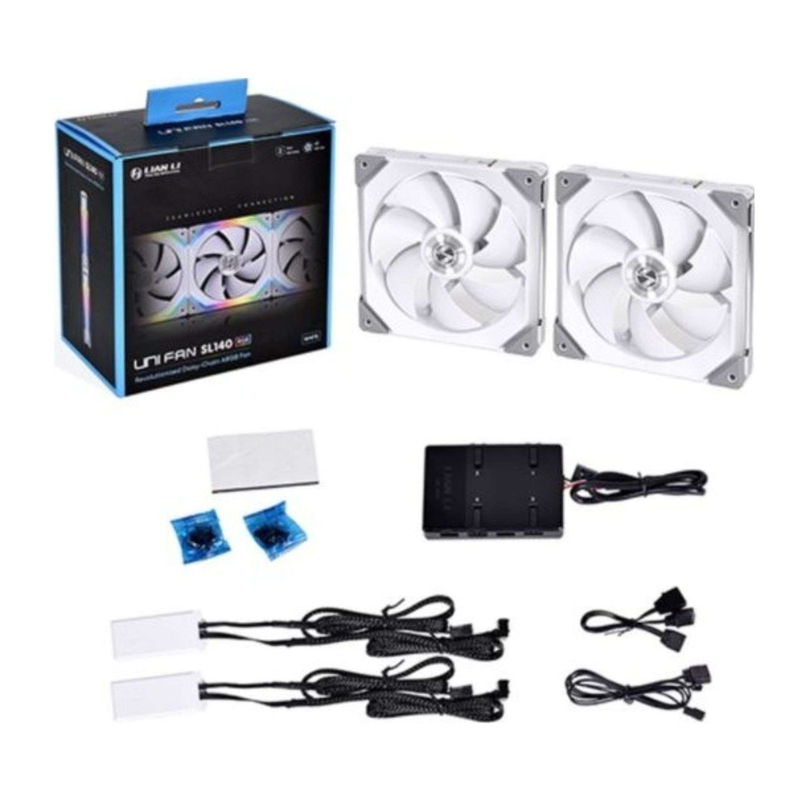 Lian Li UNI FAN SL140 Digital Addressable RGB 140mm Fan with Controller, Twin Pack - White 4