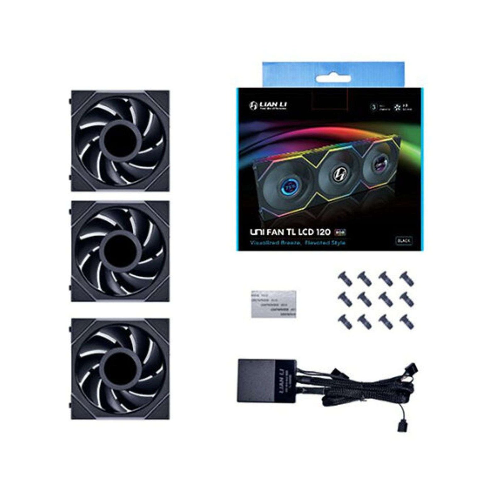 Lian Li UNI FAN TL 120 LCD Triple Pack – Black, High-Performance Case Fans with LCD Display 2