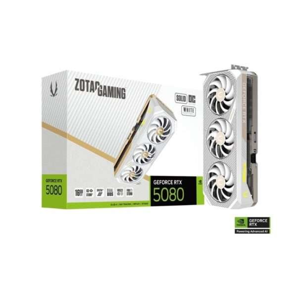 ZOTAC GAMING GeForce RTX 5080 SOLID OC White Edition – 16 GB GDDR7 PCIe 5.0 Graphics Card