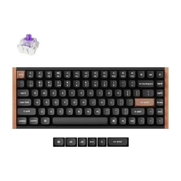 Keychron K2 HE Wireless Mechanical Keyboard (75% Design, Arabic Layout) – Hall‑Effect Magnetic Gateron Switches, QMK Programmable, Multi‑Mode Wireless with Wood Frame (Black)