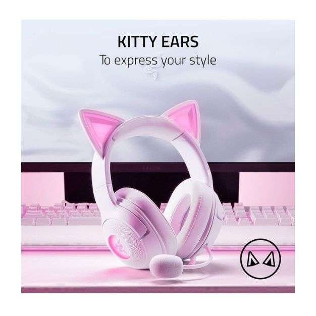 Razer Kraken Kitty V2 – Wired RGB Gaming Headset with Chroma Kitty Ears – White Razer Kraken Kitty V2 – Wired RGB Gaming Headset with Chroma Kitty Ears – White