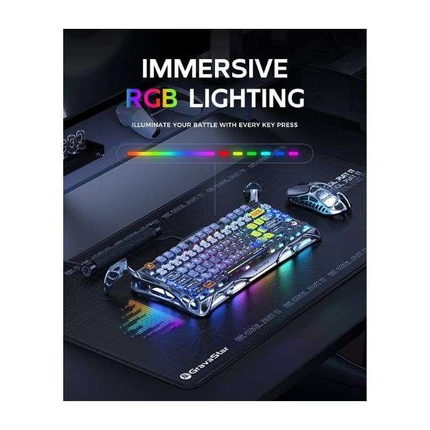 GravaStar Mercury K1 Pro Wireless Mechanical Gaming Keyboard – 75% Layout, Battle-Worn Interstellar Silver GravaStar Mercury K1 Pro Wireless Mechanical Gaming Keyboard – 75% Layout, Battle-Worn Interstellar Silver