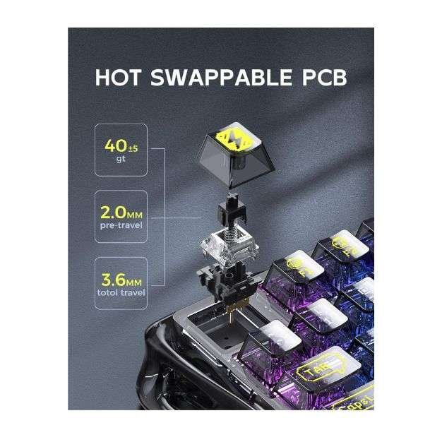 GravaStar Mercury K1 Lite Wireless Mechanical Gaming Keyboard – 75% Layout, Transparent Black GravaStar Mercury K1 Lite Wireless Mechanical Gaming Keyboard – 75% Layout, Transparent Black