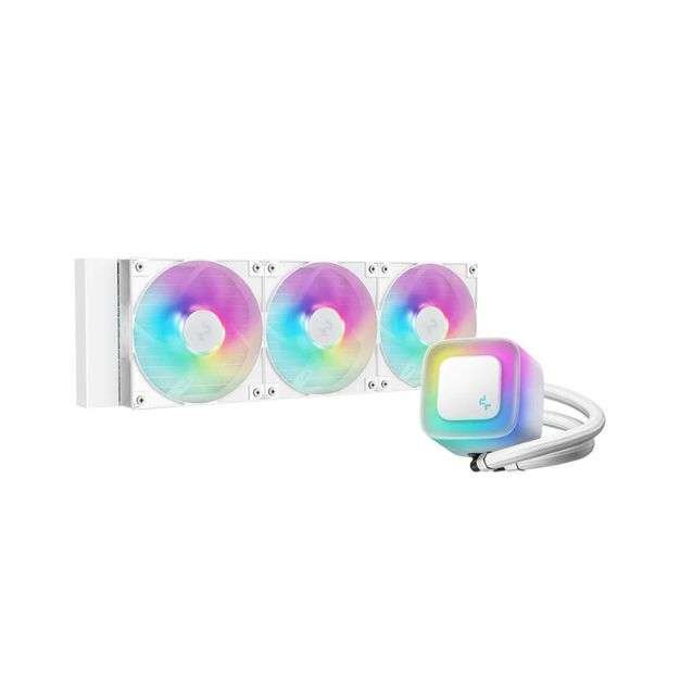 DeepCool LE360 V2 ARGB Liquid CPU Cooler – 360mm Radiator, 3x 120mm PWM Fans, High-Speed 3400 RPM Pump, RGB Lighting – White DeepCool LE360 V2 ARGB Liquid CPU Cooler – 360mm Radiator, 3x 120mm PWM Fans, High-Speed 3400 RPM Pump, RGB Lighting – White
