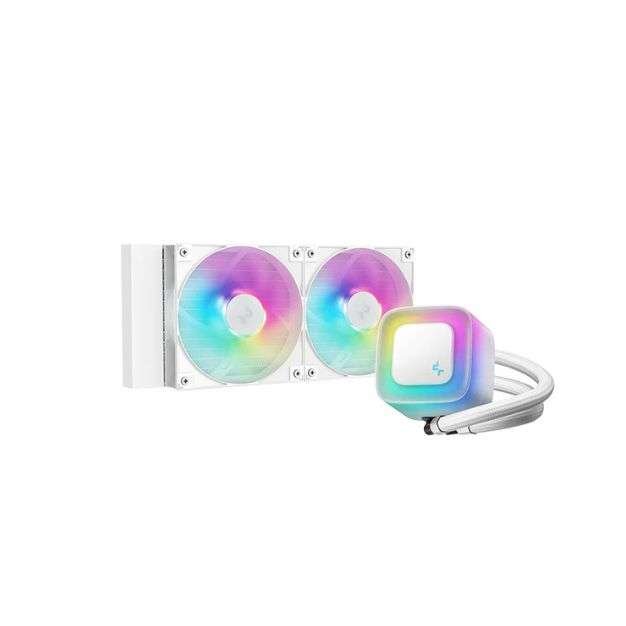 DeepCool LE240 V2 ARGB Liquid CPU Cooler – 240mm Radiator, Dual 120mm PWM Fans, 3400 RPM Pump, RGB Lighting – White