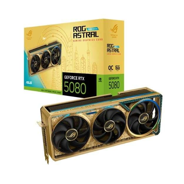 ROG Astral GeForce RTX™ 5080 Dhahab CORE OC Edition – 16GB GDDR7, Triple Axial-Tech Fans, RGB, Overclocked GPU