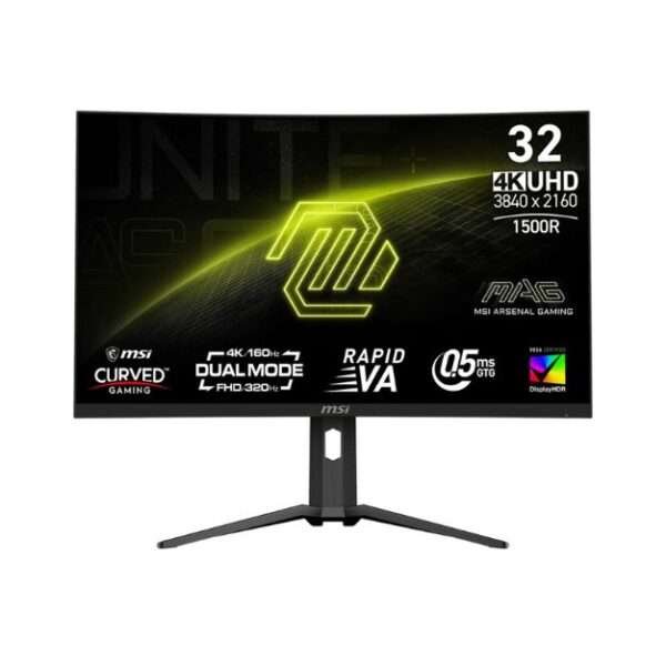 MSI MAG 321CUPDF Curved Dual-Mode Gaming Monitor – 31.5″ Rapid VA, 4K (160 Hz) ⬌ FHD (320 Hz), 0.5 ms, DisplayHDR 400, Adaptive Sync