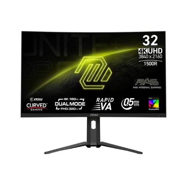 MSI MAG 321CUPDF Curved Dual-Mode Gaming Monitor – 31.5″ Rapid VA, 4K (160 Hz) ⬌ FHD (320 Hz), 0.5 ms, DisplayHDR 400, Adaptive Sync