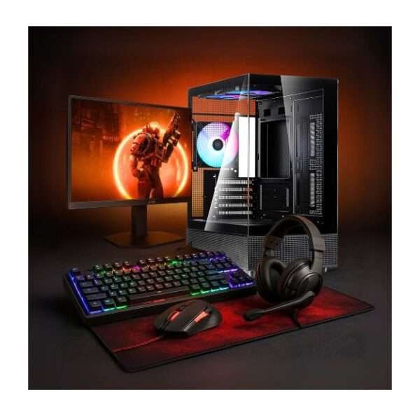 Custom Gaming PC – Intel Core i5-12400F, ASUS H610 MK PRIME DDR4, 16GB XPG 3600 RGB RAM, ASUS RTX 3050 6GB, 1TB NVMe SSD, AOC 24G11ZE 240Hz Monitor, Redragon 4-in-1 Gaming Bundle, GALAX Revolution-07 Case