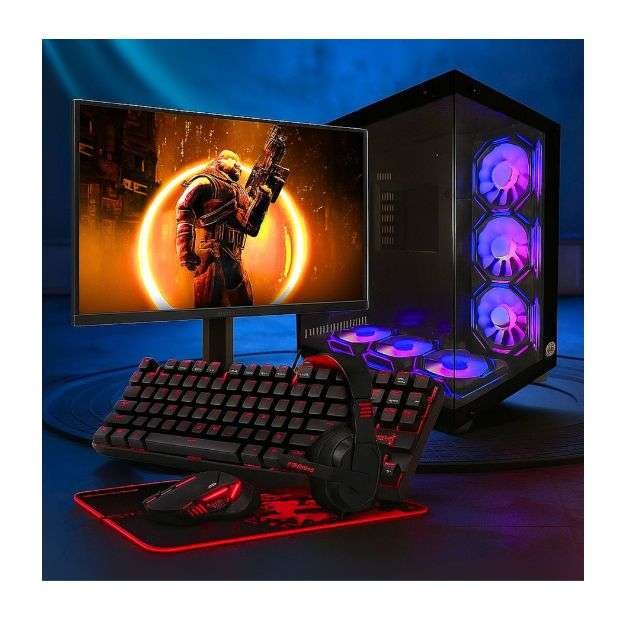 Custom Gaming PC – AMD Ryzen 7 7800X3D, RTX 5070 OC 12GB, 32GB DDR5 6000MHz, 1TB NVMe SSD, AOC 27G11ZE2 240Hz Monitor, Black 7-Fan Case, Redragon 4-in-1 Bundle