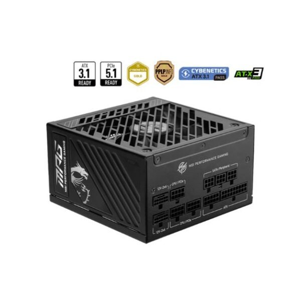 MSI MPG A1000GS PCIe 5.0 Fully Modular 1000W Power Supply – 80 PLUS Gold, Zero Fan Mode, Fluid Dynamic Bearing Fan