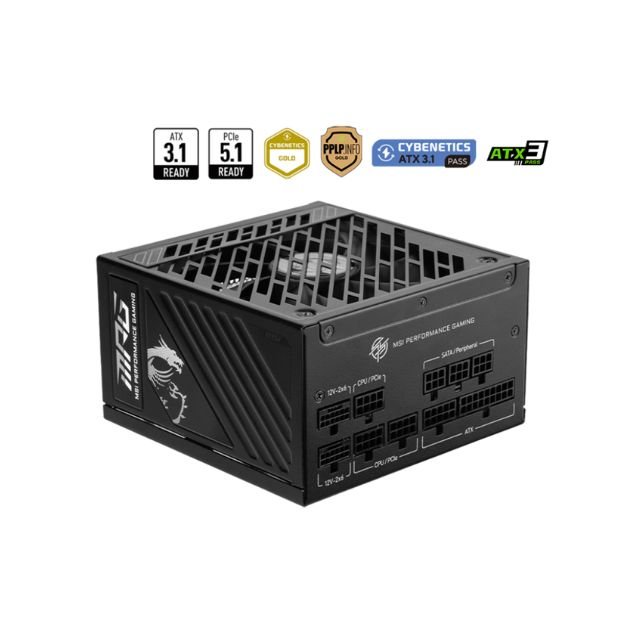 MSI MPG A1000GS PCIe 5.0 Fully Modular 1000W Power Supply – 80 PLUS Gold, Zero Fan Mode, Fluid Dynamic Bearing Fan MSI MPG A1000GS PCIe 5.0 Fully Modular 1000W Power Supply – 80 PLUS Gold, Zero Fan Mode, Fluid Dynamic Bearing Fan