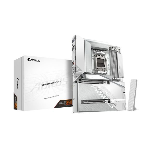 GIGABYTE B850 AORUS Stealth Ice AM5 ATX Motherboard – DDR5, PCIe 5.0, Wi-Fi 7, Bluetooth 5.4, White Edition GIGABYTE B850 AORUS Stealth Ice AM5 ATX Motherboard – DDR5, PCIe 5.0, Wi-Fi 7, Bluetooth 5.4, White Edition