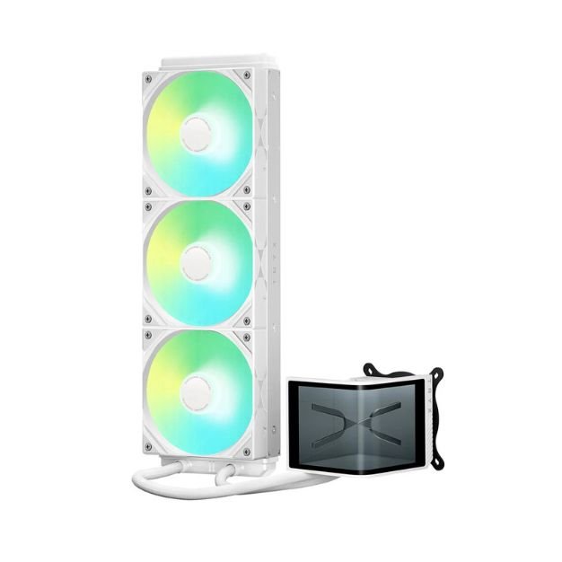 TRYX PANORAMA SE ARGB 360 White CPU Liquid Cooler – 2.4" Rotatable AMOLED Screen, High-Performance AIO Cooling System, PWM Fans, and Dynamic RGB Lighting