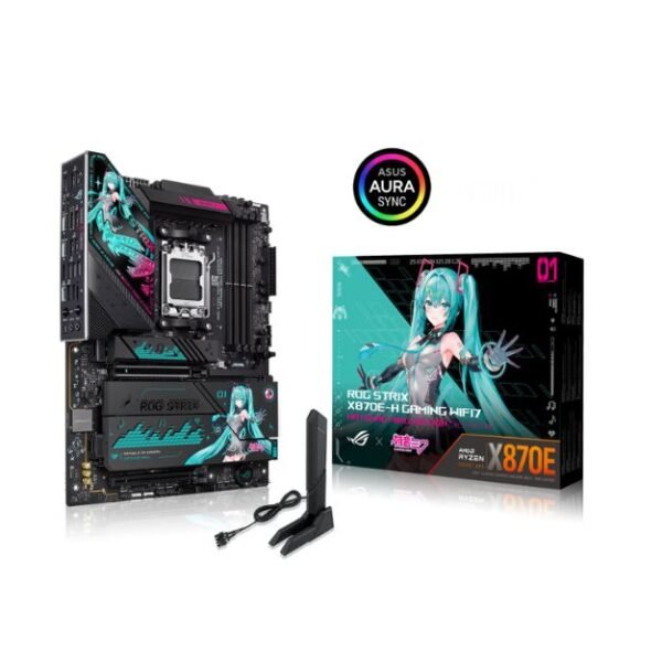 ASUS ROG Strix X870E-H Gaming WiFi 7 Hatsune Miku Edition AM5 ATX Motherboard – DDR5 8000+ MT/s (OC), PCIe 5.0 x16, USB4 Type-C, 5Gb LAN, Bluetooth 5.4