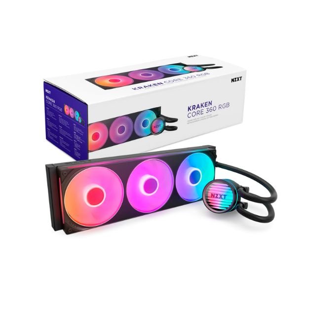 NZXT Kraken Core 360 RGB Liquid CPU Cooler – 360mm Radiator, F360 RGB Core Fans, 2400 RPM, High Airflow, Black