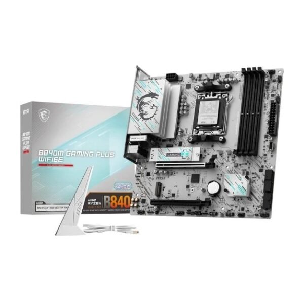 MSI B840M GAMING PLUS WIFI6E mATX Motherboard – AM5, DDR5 8000+ MT/s OC, PCIe 4.0, Wi-Fi 6E, 2.5G LAN