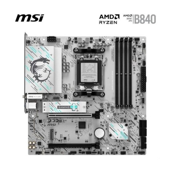 MSI B840M GAMING PLUS WIFI6E mATX Motherboard – AM5, DDR5 8000+ MT/s OC, PCIe 4.0, Wi-Fi 6E, 2.5G LAN