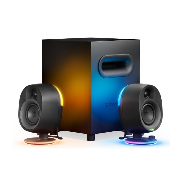 SteelSeries Arena 7 Illuminated 2.1 Gaming Speakers – Subwoofer, Bluetooth, USB, Optical & Aux Connectivity