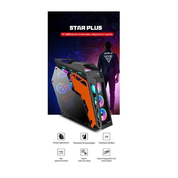 WJCoolMan Star Plus Special Edition ARGB Gaming Case – Black | 8 Pre-Installed ARGB Fans | Mid-Tower PC Case